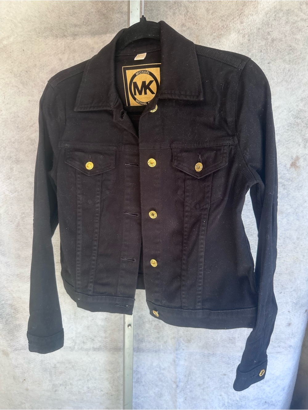 Michael Kors Black Denim Jacket with Gold-Tone Buttons